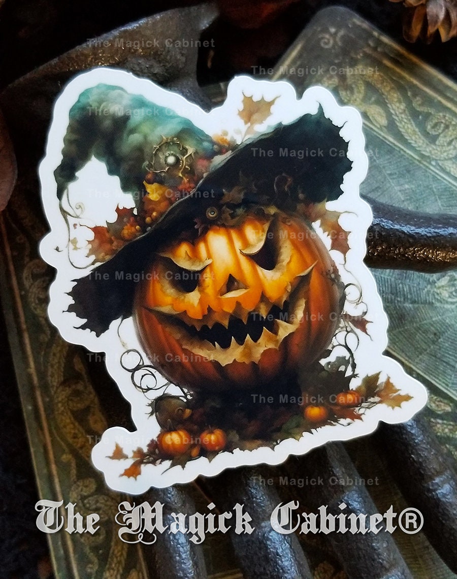 Jack-O-Lantern Witch Vinyl Sticker: Halloween Samhain Art