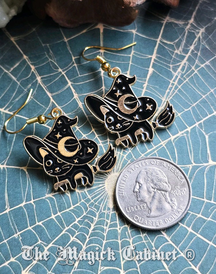 Enamel Black Cat Earrings: Witchy Halloween Jewelry