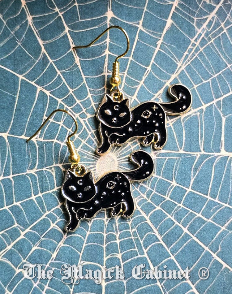 Enamel Black Cat Earrings: Witchy Halloween Jewelry