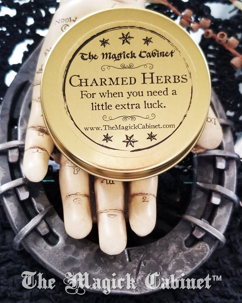 Charmed Luck Herbs in Gold Tin: Witchcraft Ritual Spell Mix