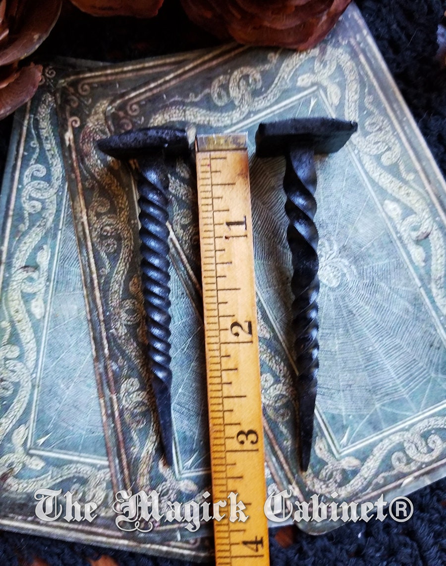 Conjure and Hexing Nail: Hand forged and twisted Iron Candle Scribe