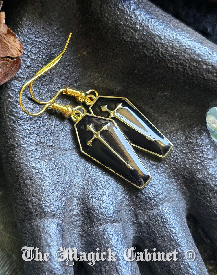 Vampire Coffin Earrings: Enamel Halloween Costume Jewelry