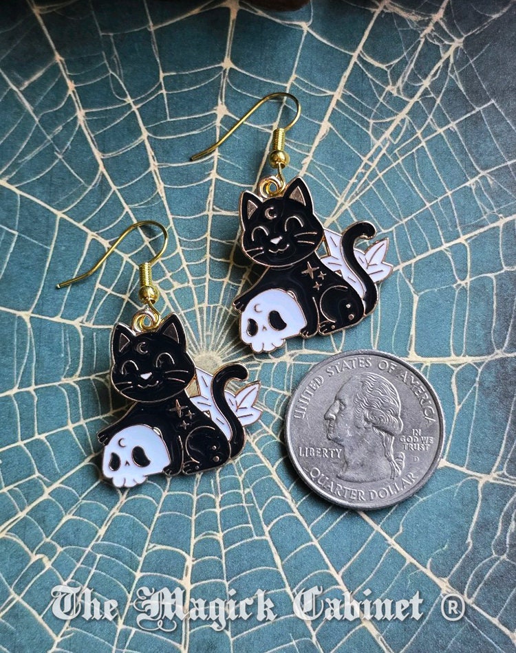Black Cat Enamel Earrings: Witchy Halloween Jewelry