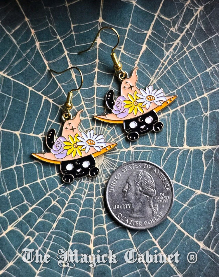 Black Cat Enamel Earrings: Witchy Halloween Jewelry