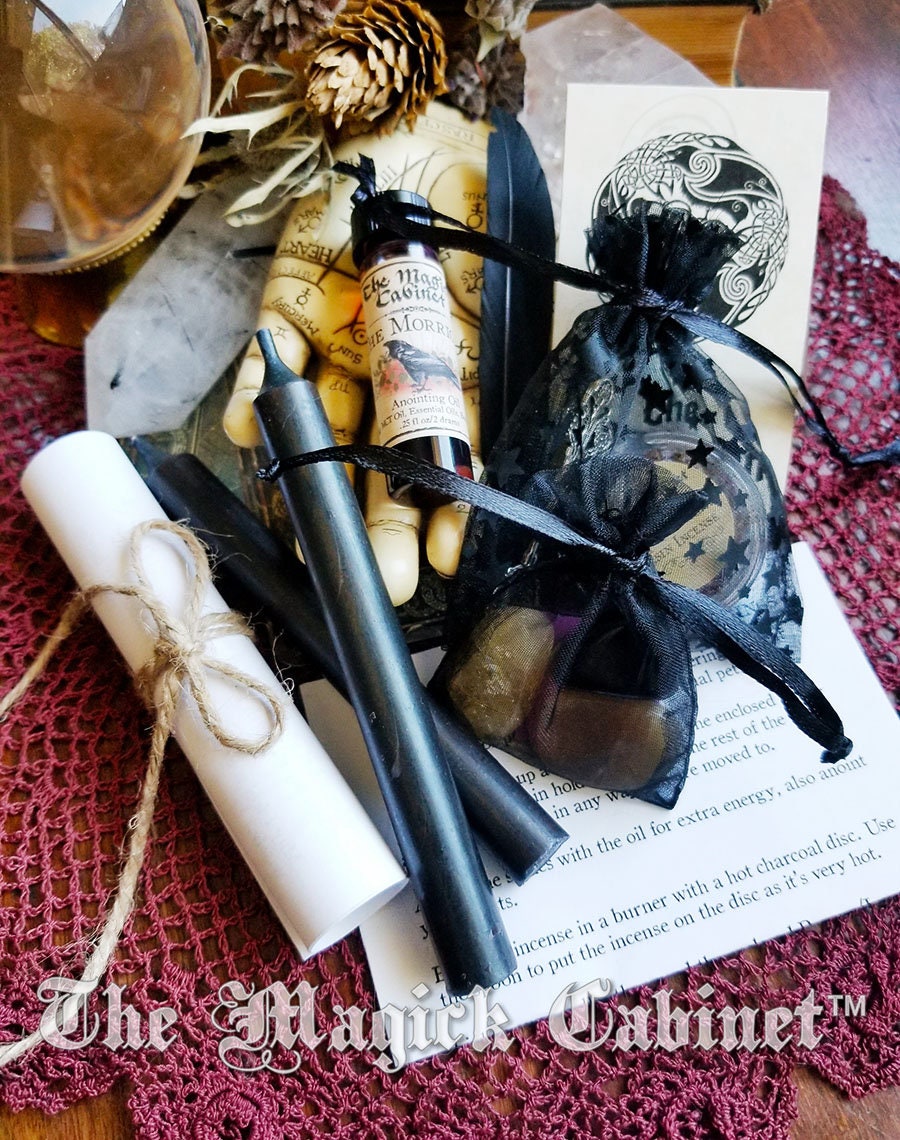 The Morrigan Offering Bag: Goddess Invocation Kit with Oil, Incense and Crystals - Instructions Included