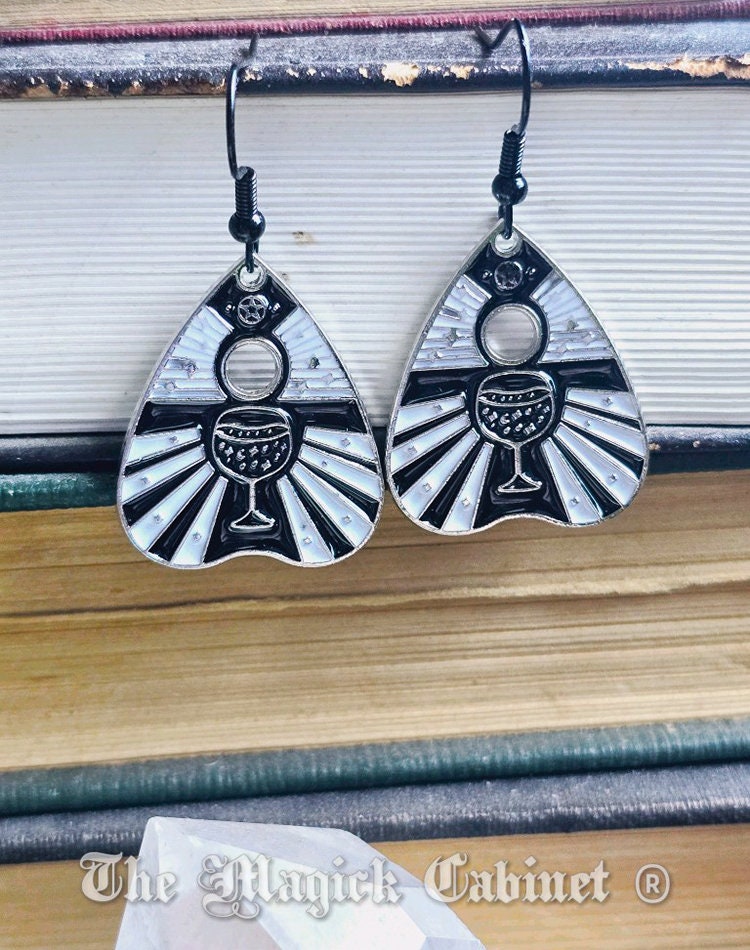 Planchette Chalice Earrings: Black & White Enamel Witchy Jewelry