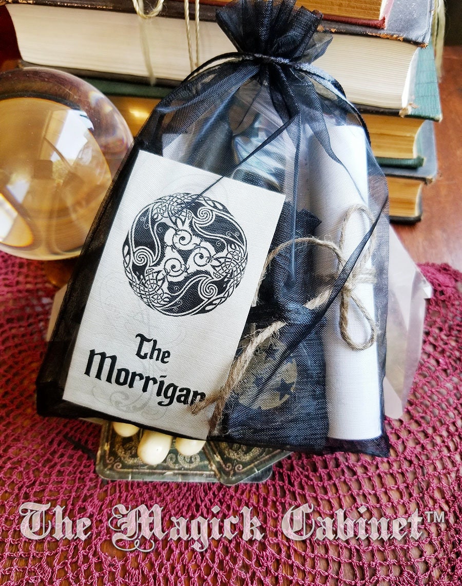 The Morrigan Offering Bag: Goddess Invocation Kit with Oil, Incense and Crystals - Instructions Included