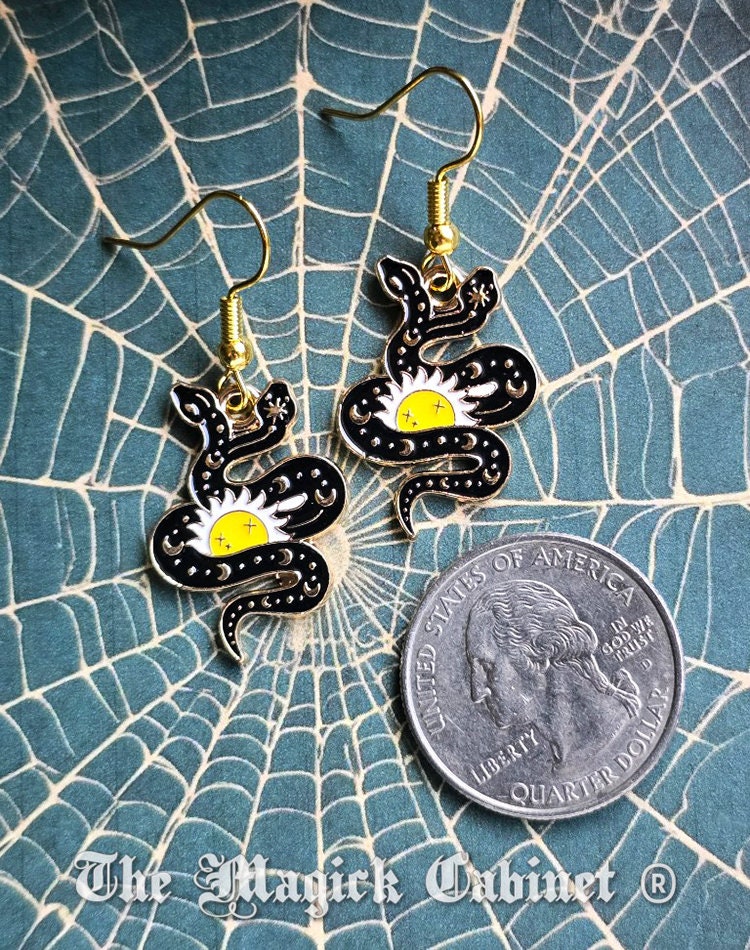Enamel Snake Charm Earrings: Witchy Goth Halloween Costume Jewelry