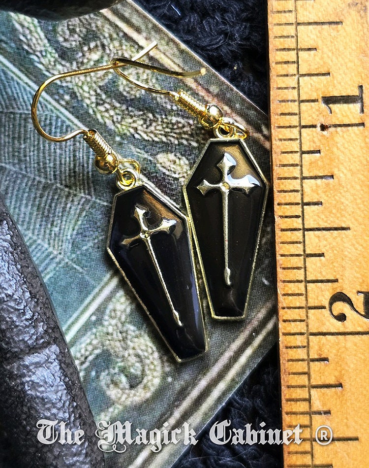 Vampire Coffin Earrings: Enamel Halloween Costume Jewelry
