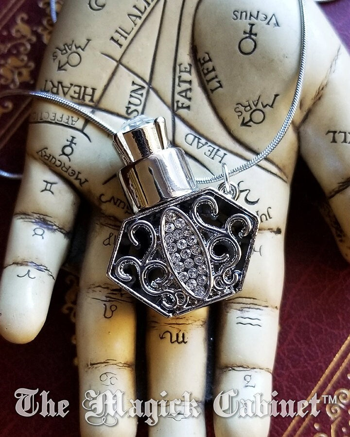 Crown Perfume Bottle Necklace: Silver Crystal Witch Spell Bottle, Gift Set