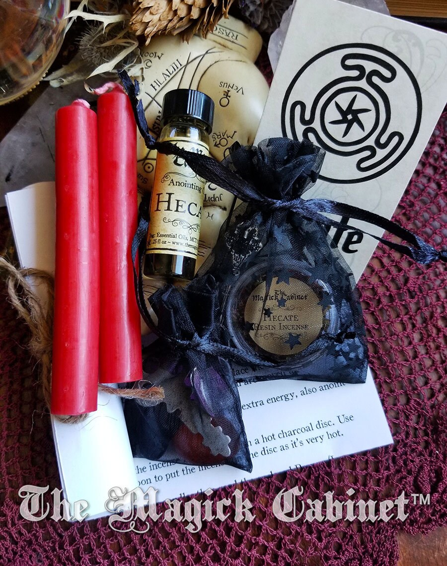Hecate Offering Bag: Goddess Invocation Kit with Oil, Incense and Crystals - Instructions Included