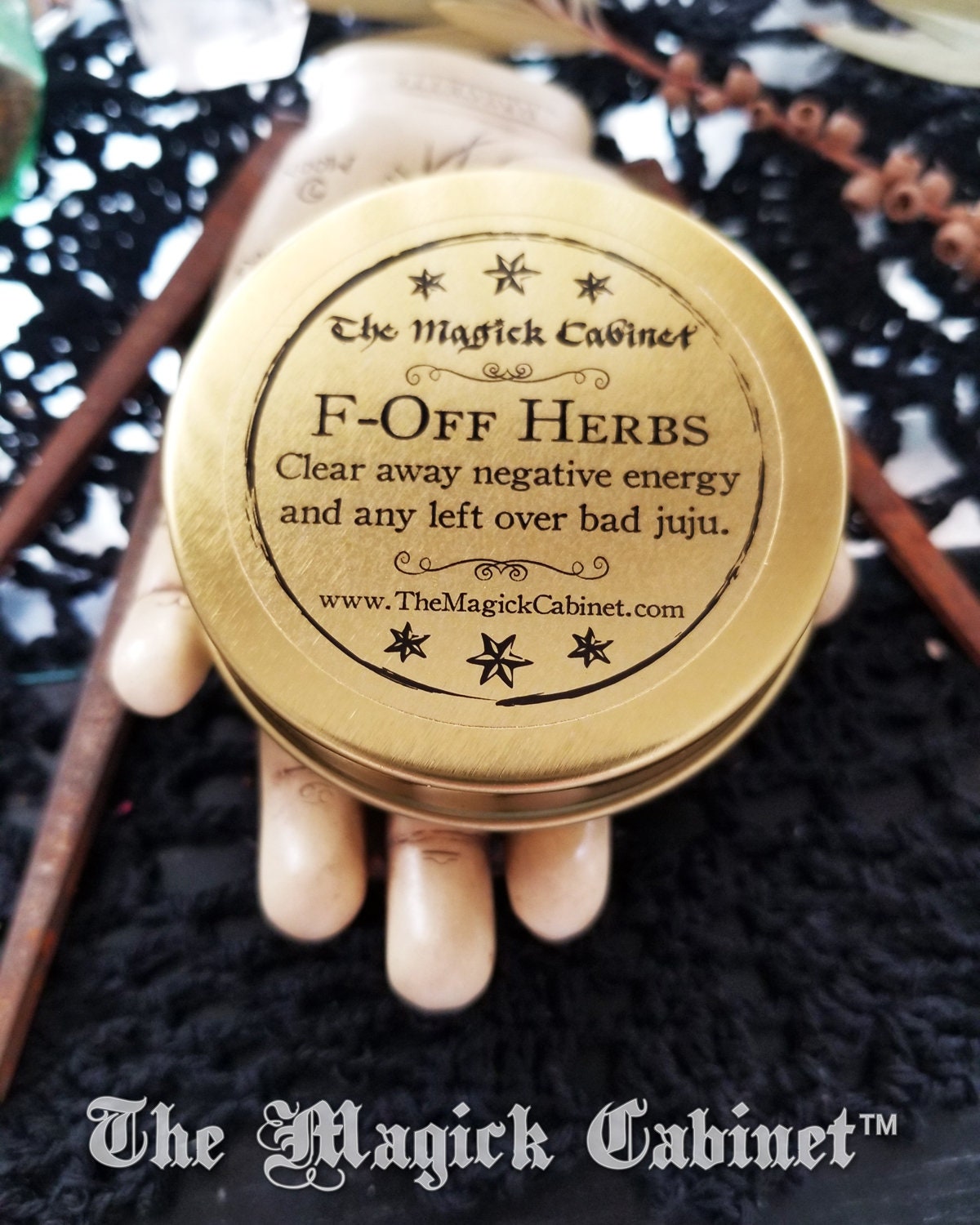 F-Off Exorcism Herbal Blend: Clear Negativity, Spell Work in Gold Tin
