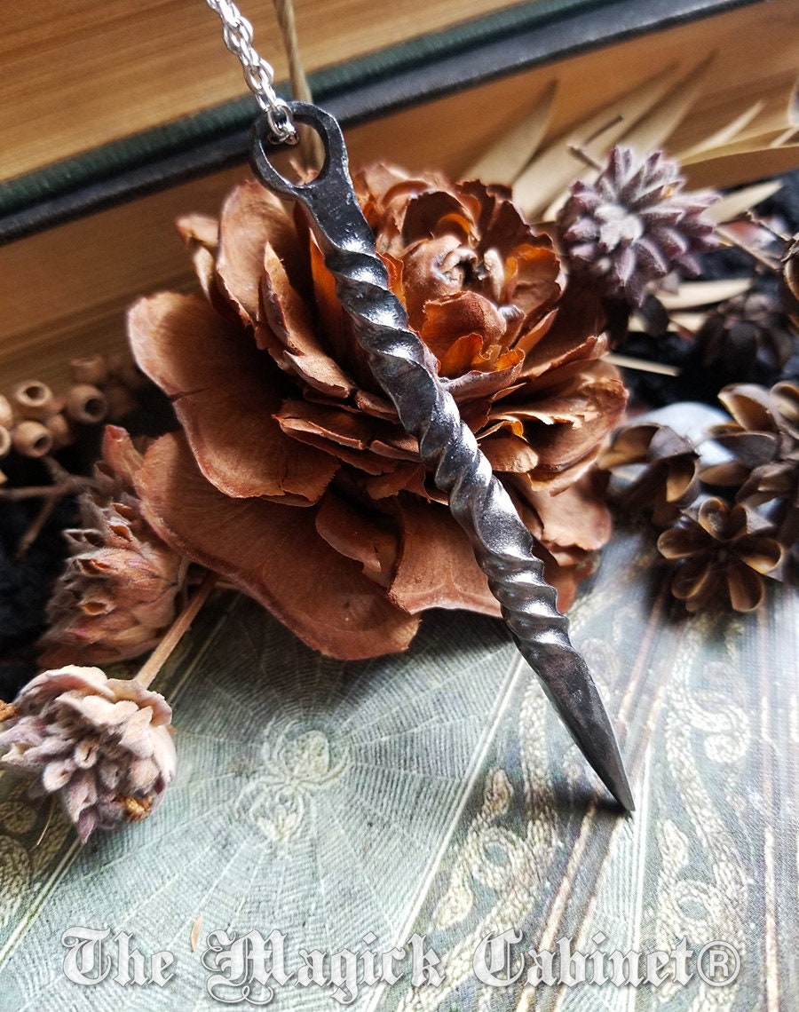 Hand Forged Iron Candle Scribe Necklace: Witch Magick Pendulum