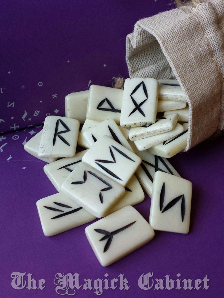 Elder Futhark Bone Rune Divination Set: In a muslin bag with meanings and instructions