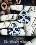 Planchette Skull Earrings: Black & White Enamel Ouija Witch Jewelry