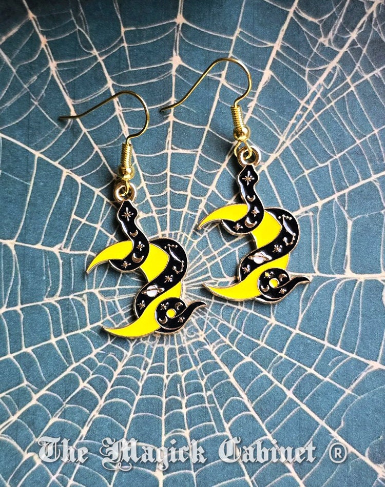 Enamel Snake Charm Earrings: Witchy Goth Halloween Costume Jewelry