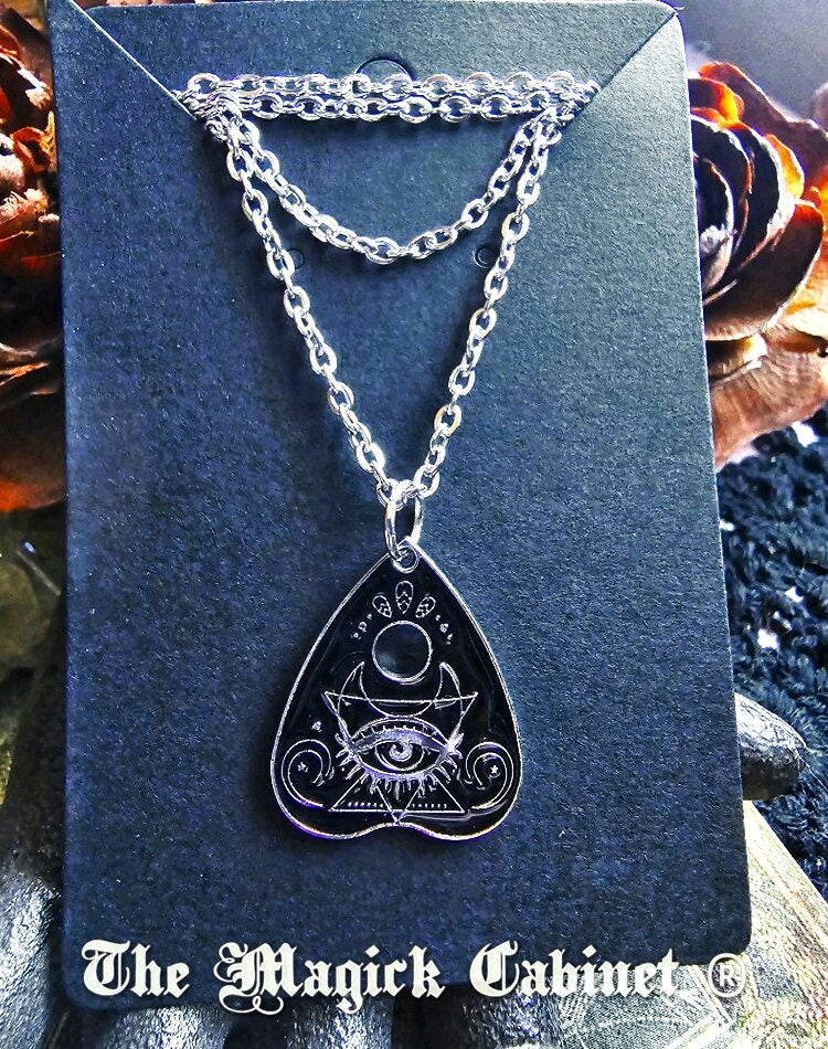 Planchette All Seeing Eye Necklace: Enamel Charm Halloween jewelry