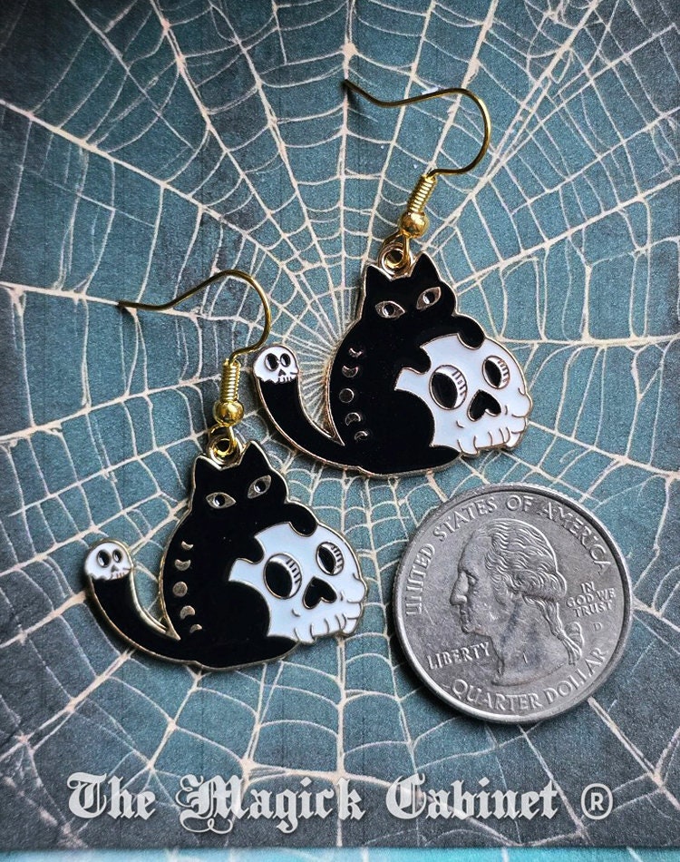 Black Cat Enamel Earrings: Witchy Halloween Jewelry