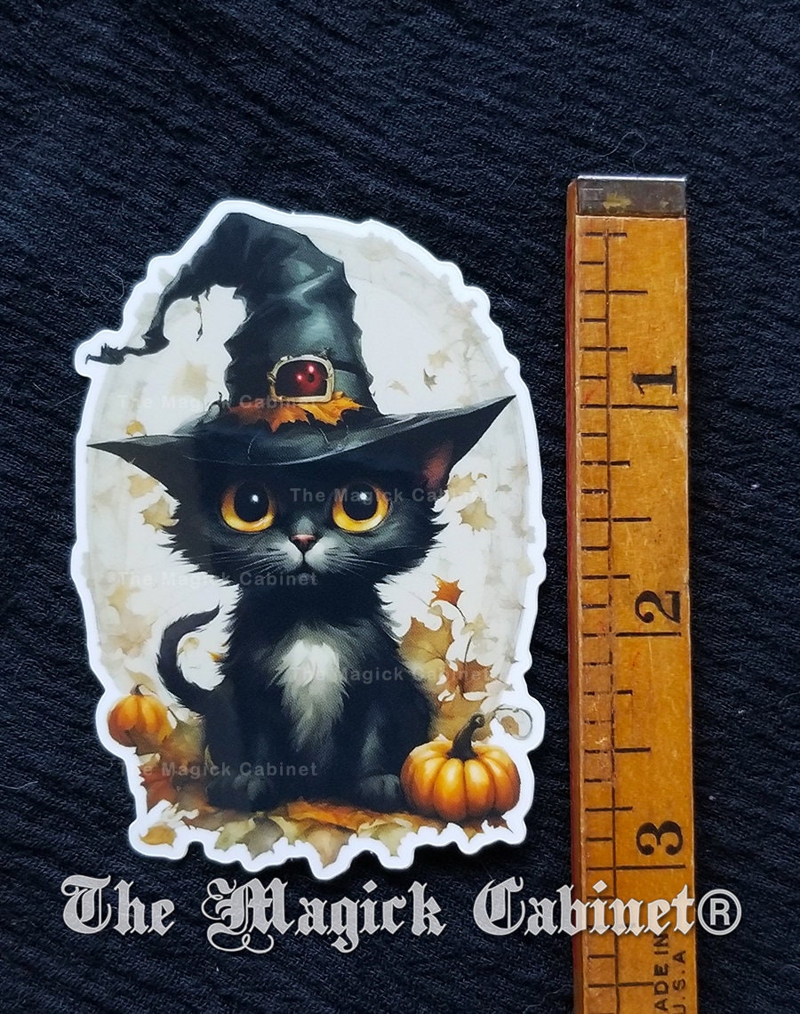 Black Cat Witch Vinyl Sticker: Halloween Samhain Art
