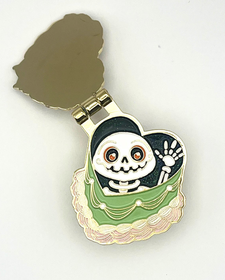 Dead Inside, glittery enamel hinge pin, Opens to reveal a cute Skeleton