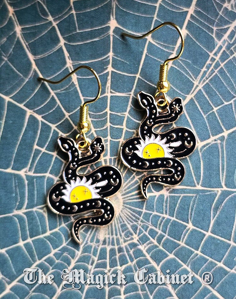 Enamel Snake Charm Earrings: Witchy Goth Halloween Costume Jewelry