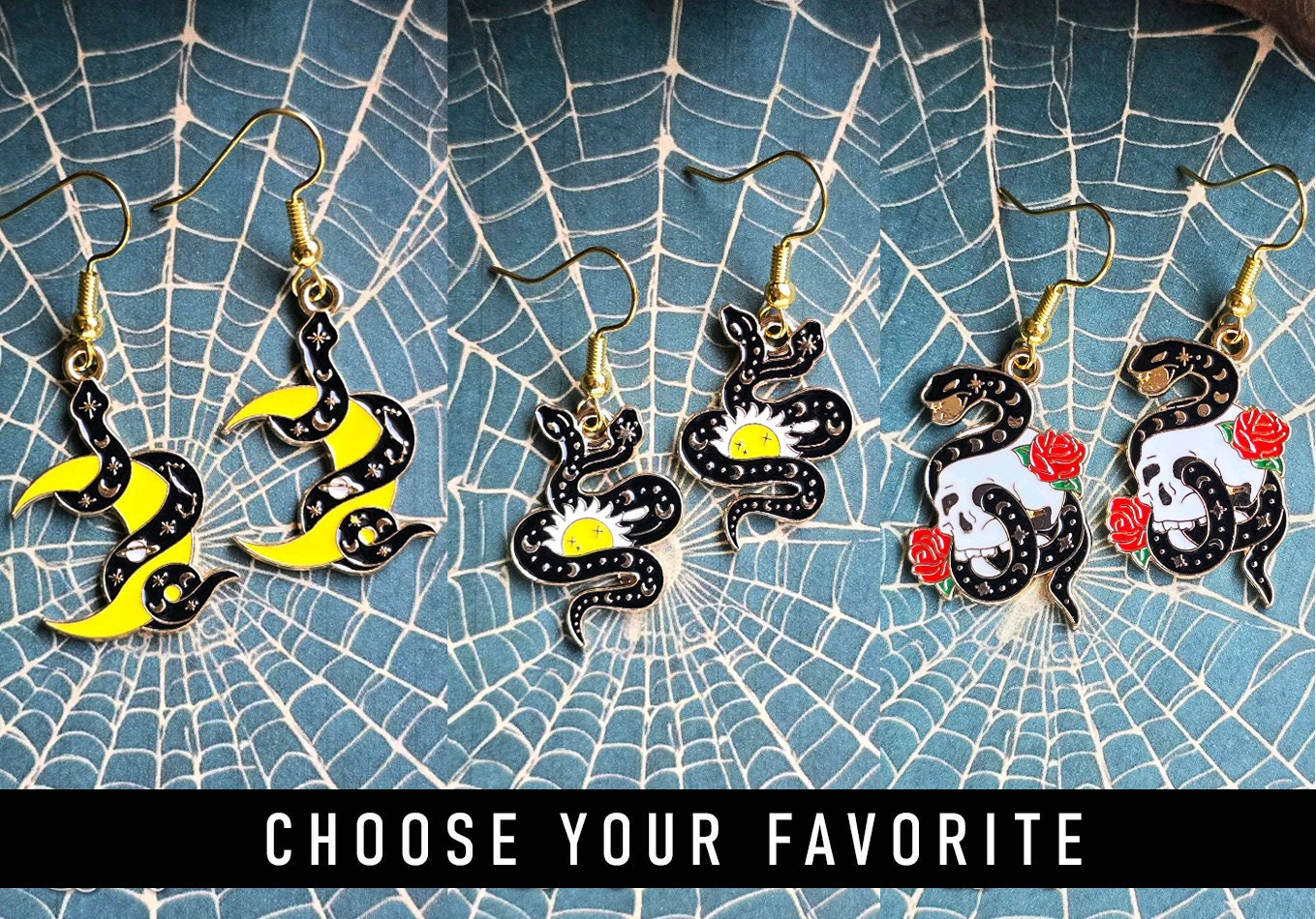 Enamel Snake Charm Earrings: Witchy Goth Halloween Costume Jewelry