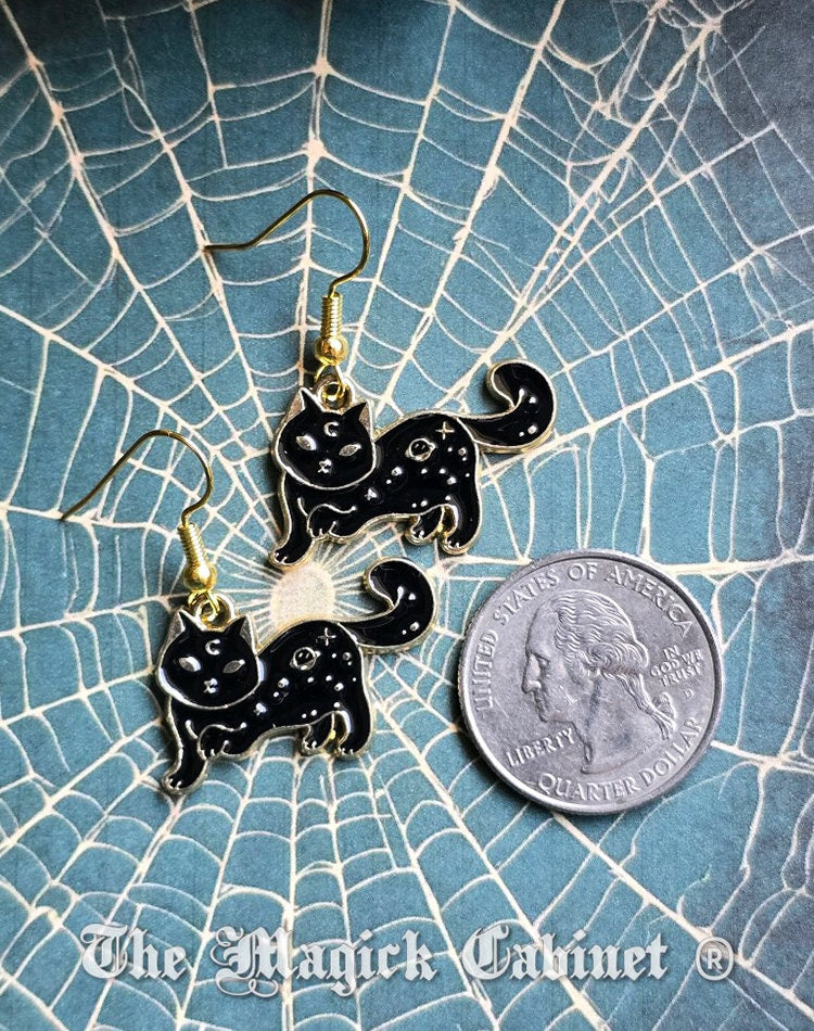 Enamel Black Cat Earrings: Witchy Halloween Jewelry