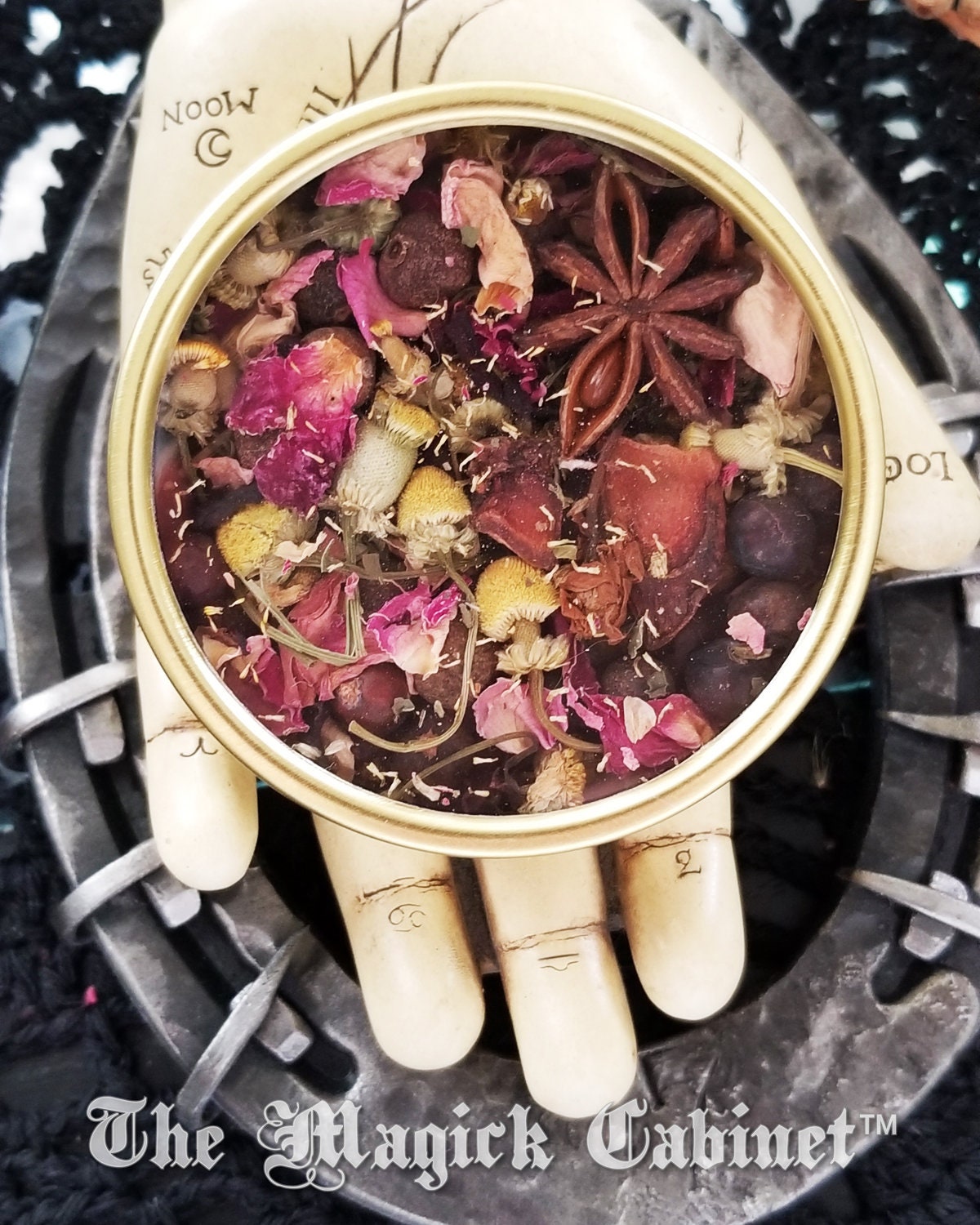 Charmed Luck Herbs in Gold Tin: Witchcraft Ritual Spell Mix