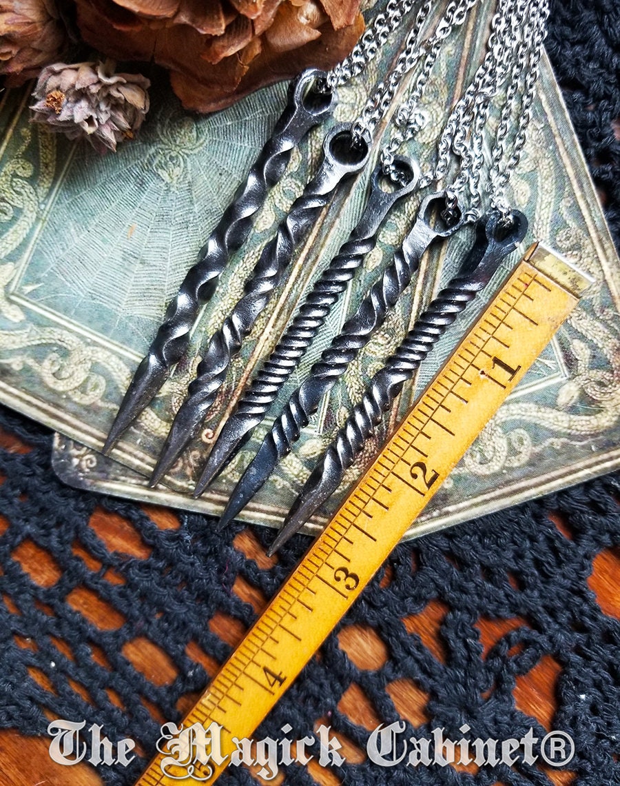 Hand Forged Iron Candle Scribe Necklace: Witch Magick Pendulum