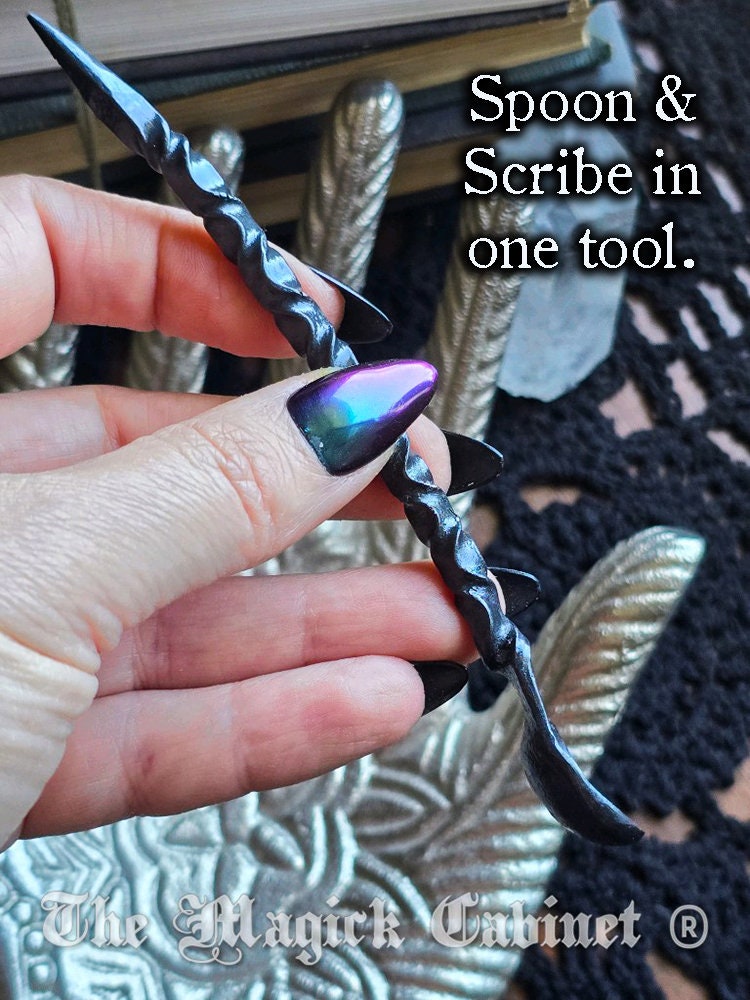Hand Forged Iron Candle Scribe Spoon: Twisted Witch Tool