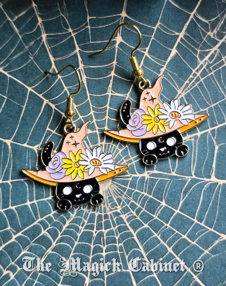 Black Cat Enamel Earrings: Witchy Halloween Jewelry