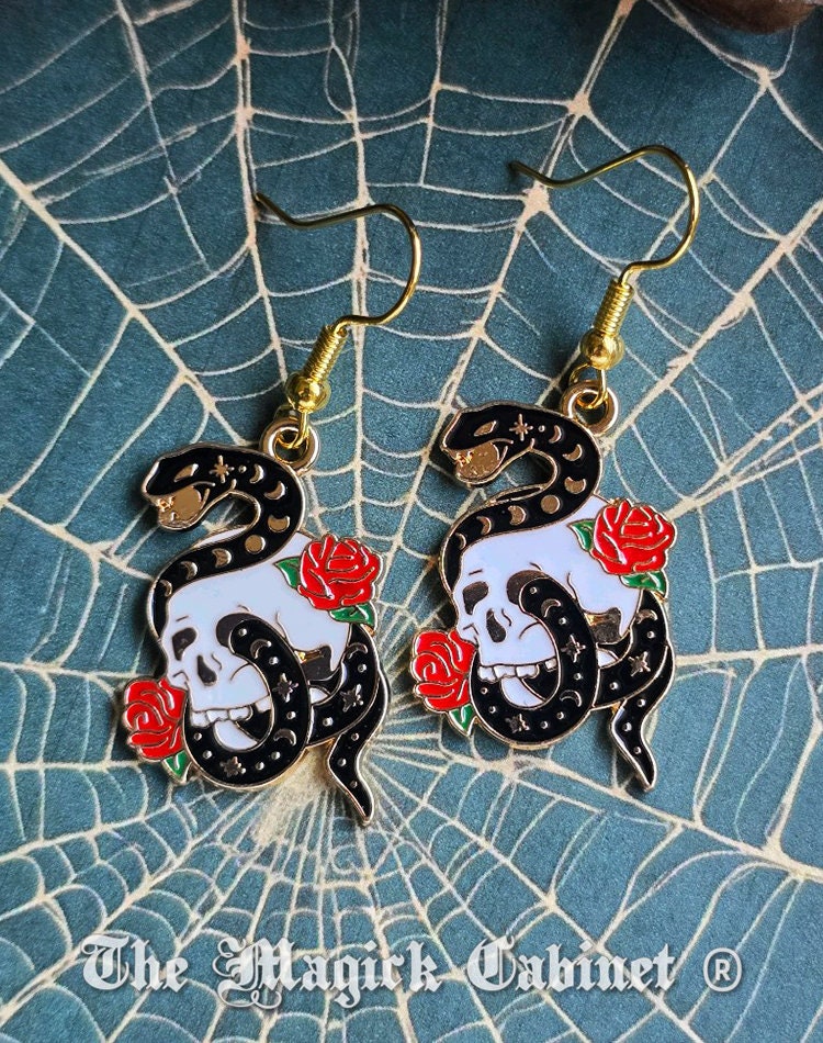 Enamel Snake Charm Earrings: Witchy Goth Halloween Costume Jewelry