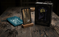 Set of cards and packaging from 'The Nightmare Before Christmas' with a decorative bag and stand.