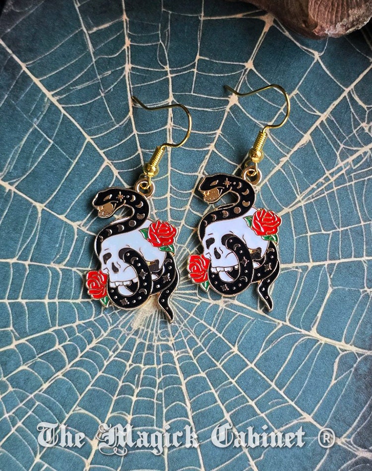 Enamel Snake Charm Earrings: Witchy Goth Halloween Costume Jewelry