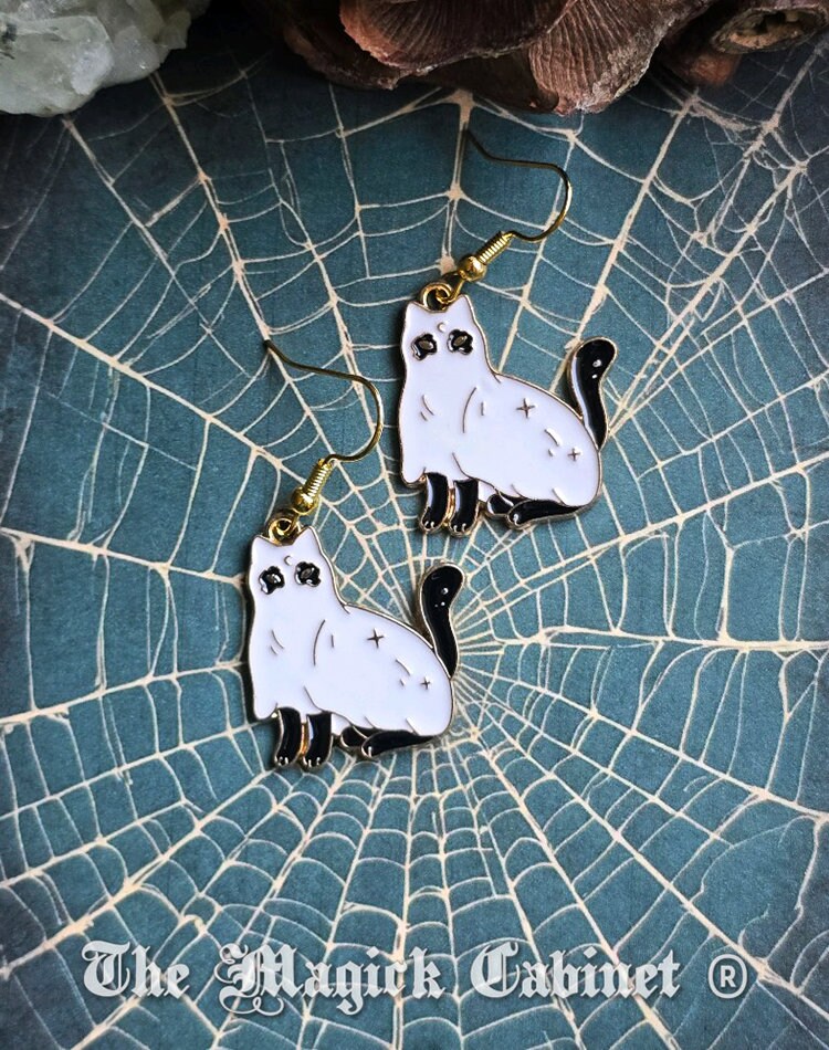 Enamel Black Cat Earrings: Witchy Halloween Jewelry
