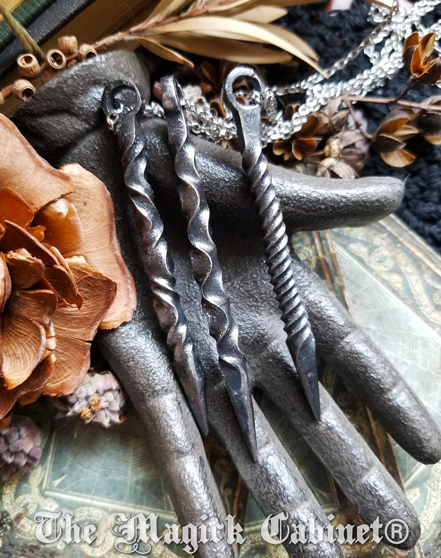 Hand Forged Iron Candle Scribe Necklace: Witch Magick Pendulum