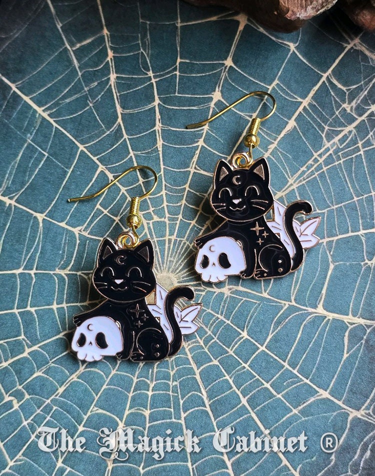 Black Cat Enamel Earrings: Witchy Halloween Jewelry
