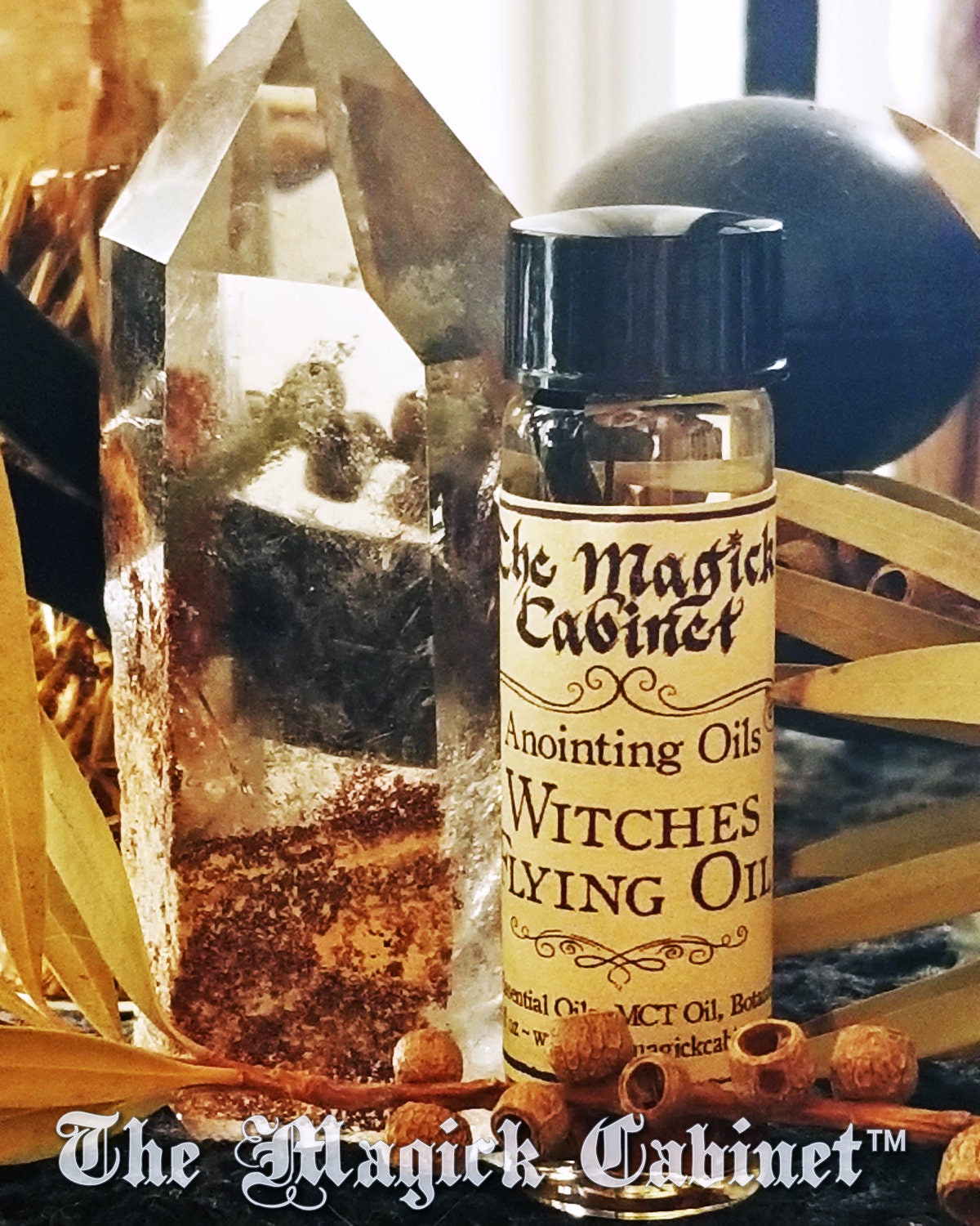 Witches Flying Oil: Astral Travel Ritual Anointing Oil with Herbs and Crystals