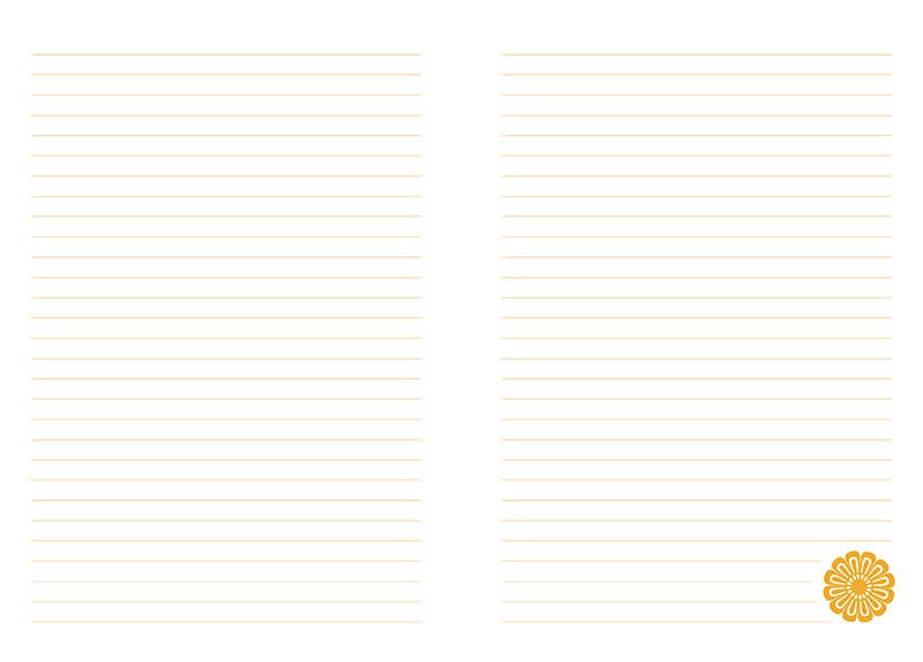 White lined journal paper with a gold flower logo in the corner