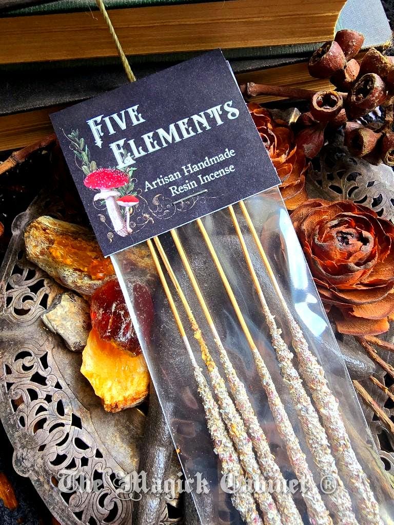 Artisan Resin Incense Sticks: 5 Elements Frankincense, Myrrh, Palo Santo, Copal, White Sage
