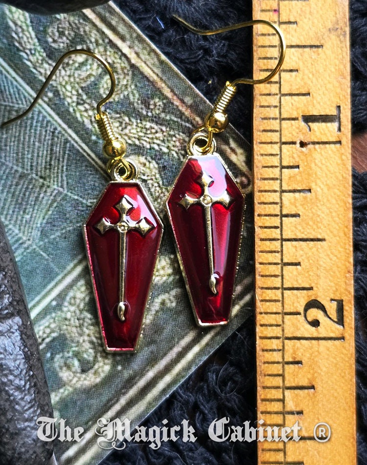 Vampire Coffin Earrings: Enamel Halloween Costume Jewelry