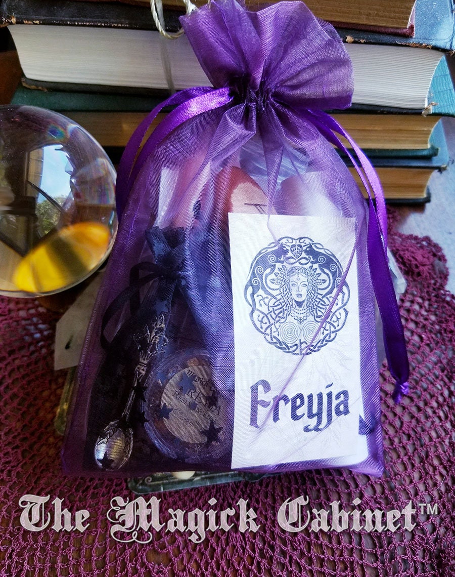 Freyja Offering Bag: Viking Pagan Altar Kit with Oil, Incense & Crystals