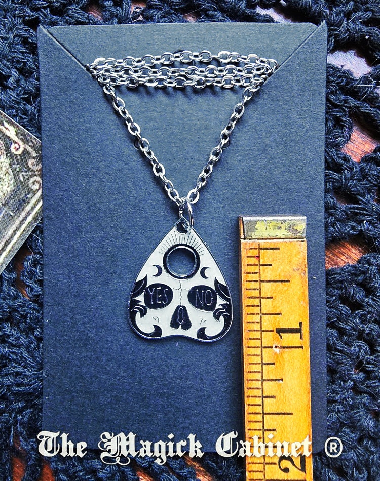 Enamel Planchette Skull Necklace: Macabre Halloween Jewelry