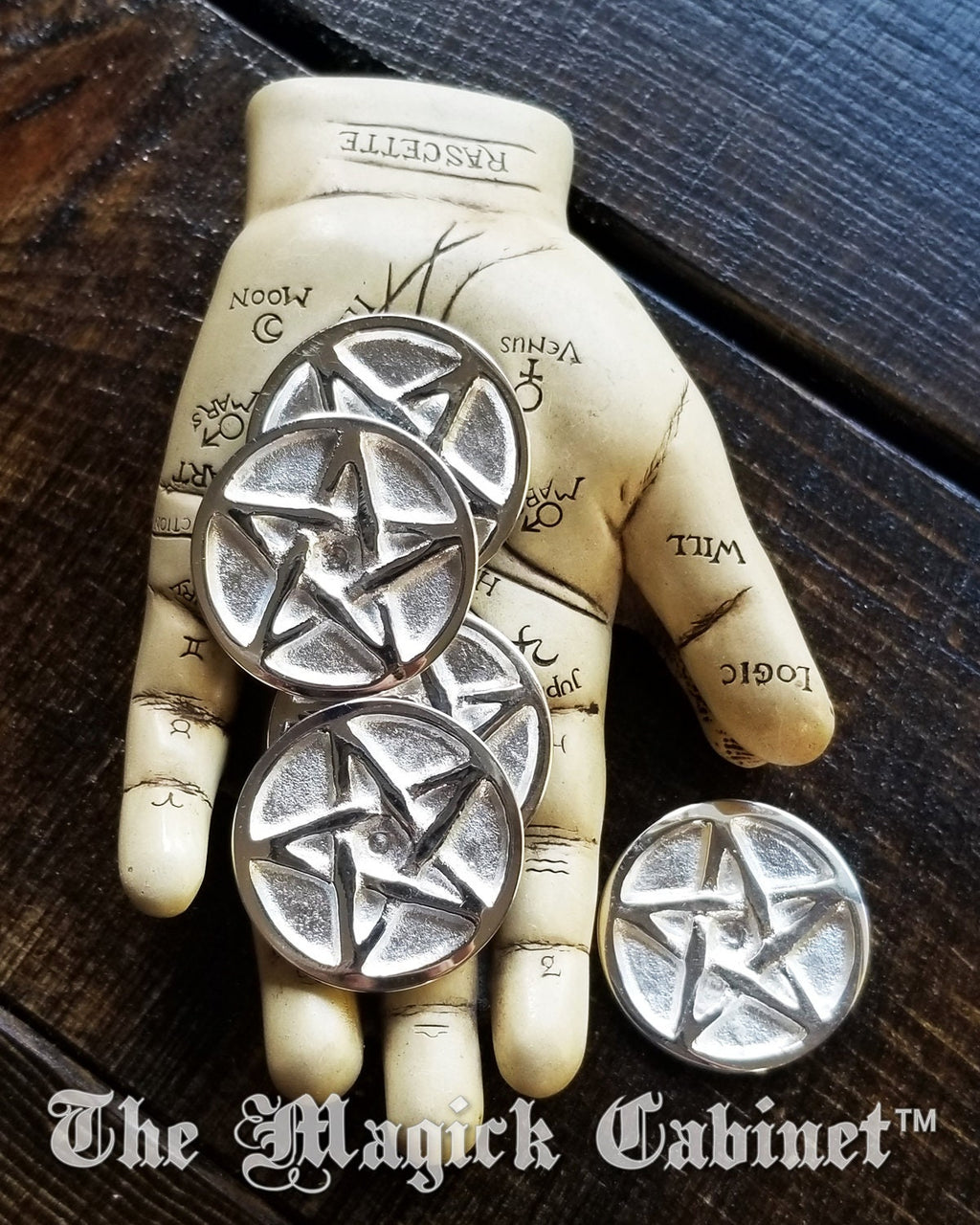 Pewter Pentacle Altar Coin: Witchcraft Protection Good Luck Charm