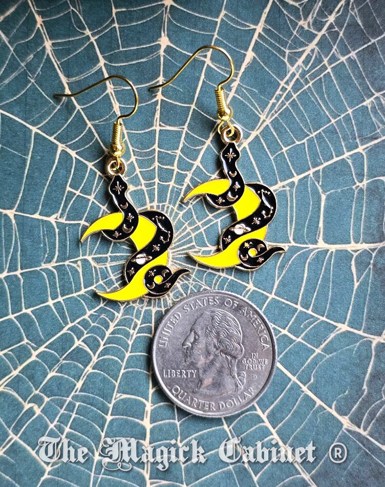 Enamel Snake Charm Earrings: Witchy Goth Halloween Costume Jewelry