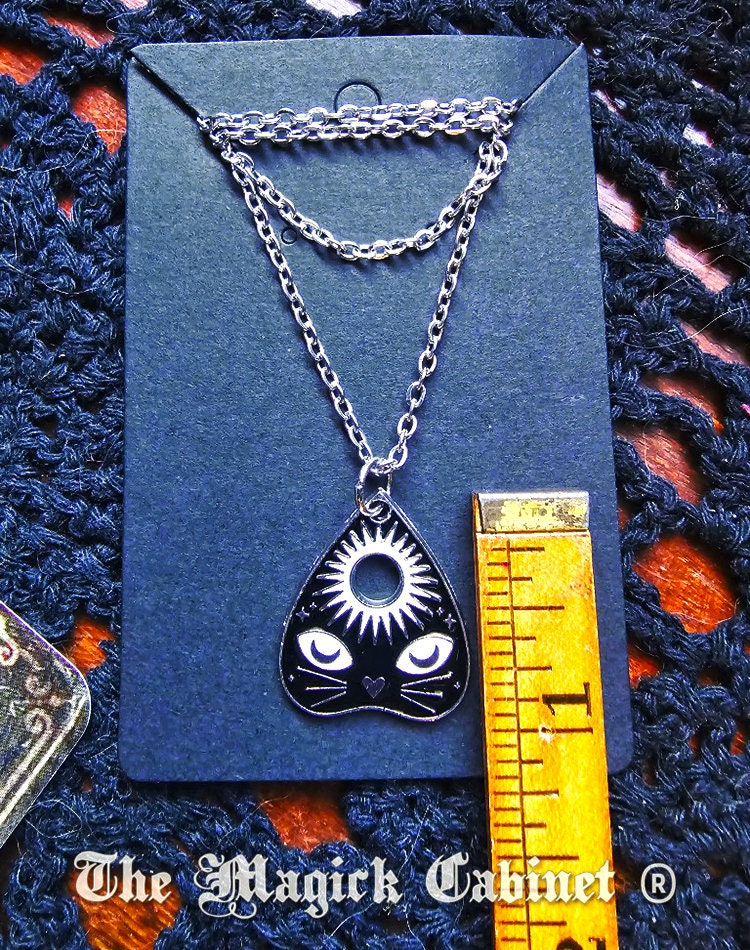Planchette Cat Eyes Necklace: Enamel Ouija Gothic Jewelry