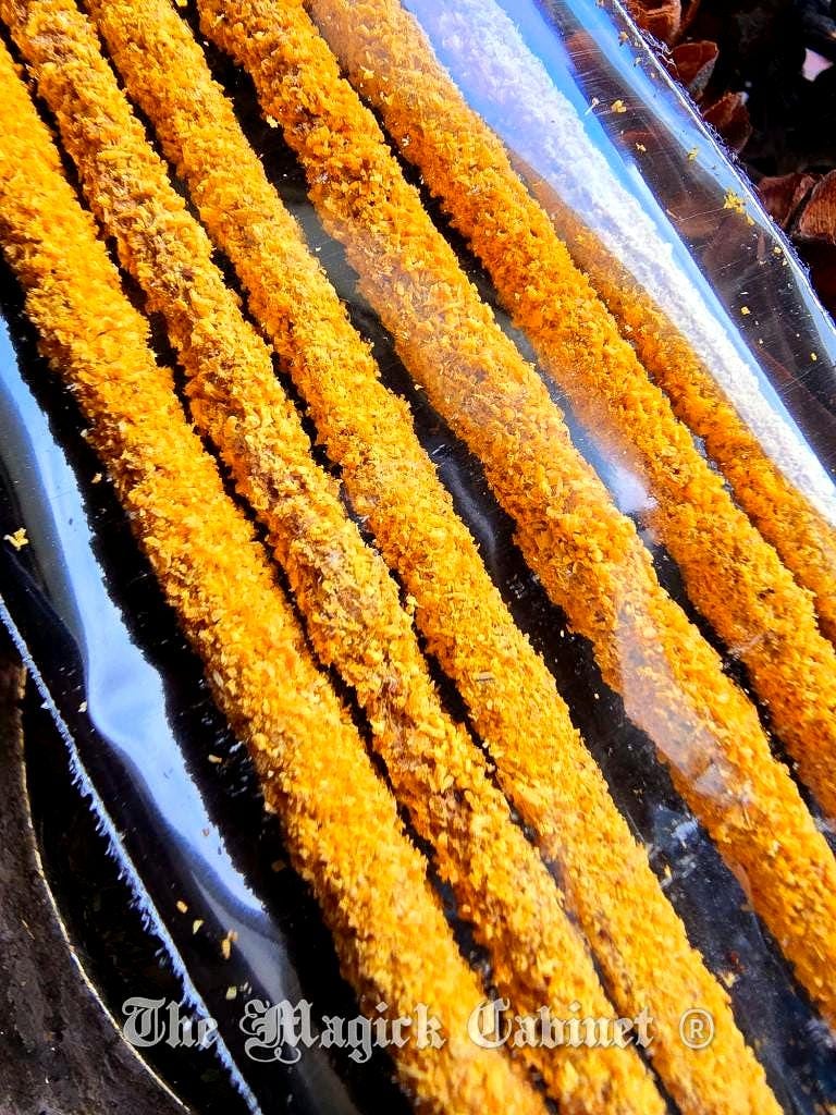 Close-up of the incense sticks to show the texture with 'The Magick Cabinet' branding.