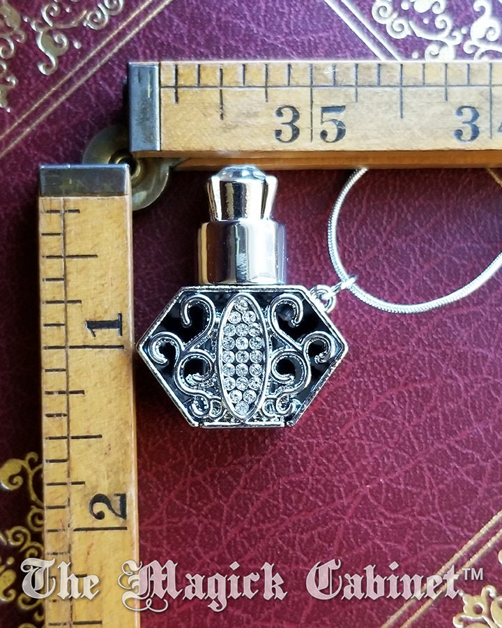 Crown Perfume Bottle Necklace: Silver Crystal Witch Spell Bottle, Gift Set