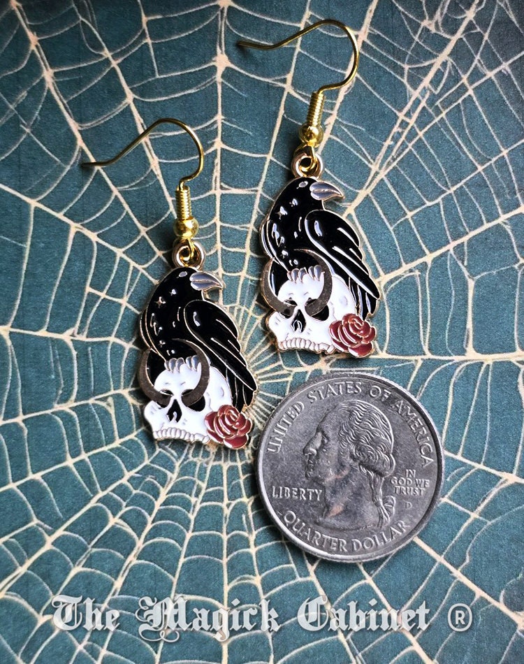 Enamel Raven Earrings: Goth Halloween Crow Jewelry