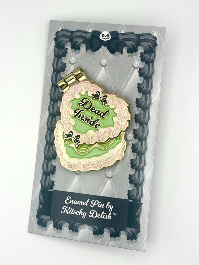 Dead Inside, glittery enamel hinge pin, Opens to reveal a cute Skeleton